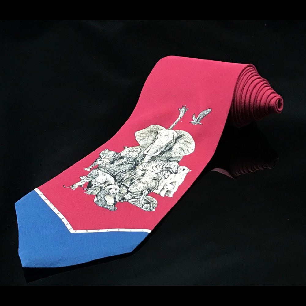 VTG Mens 1991 World Wildlife Fund WWF Animals tie
